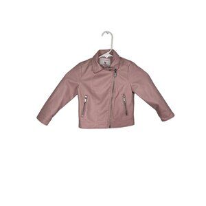 Girls Pink Faux Leather Moto Jacket With Asymmetrical Zipper By Primark
